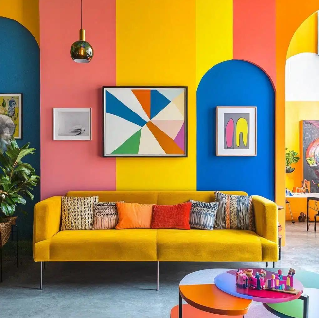 Freshly painted living room in warm tones, showing premium wall paint finish